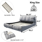 King Size Grey Upholstered Platform Bed with Oversized Padded Headboard - Elirian