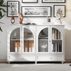 White Arched Glass Sideboard Buffet Cabinet with 2 Drawers and 4 Glass Doors - Elirian