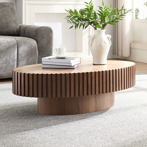 Handcrafted Oval Drum Coffee Table in Walnut - Elirian