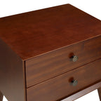 Walnut Finish Pine Nightstand with Two Drawers and Splayed Legs