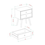 Walnut Finish Pine Nightstand with Two Drawers and Splayed Legs