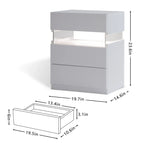 White Acrylic LED Nightstand with Three Drawers and Open Shelf