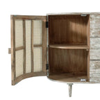 Meuble TV en bois courbé avec 2 portes en rotin et 3 tiroirs