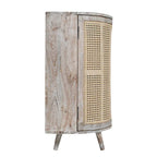 Meuble TV en bois courbé avec 2 portes en rotin et 3 tiroirs