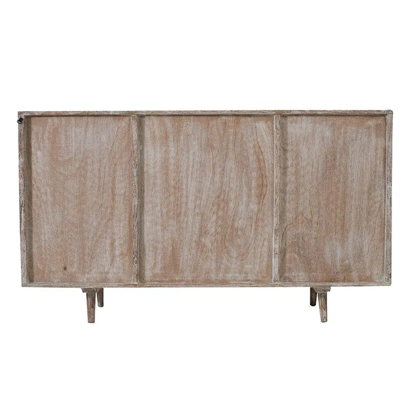 Meuble TV en bois courbé avec 2 portes en rotin et 3 tiroirs