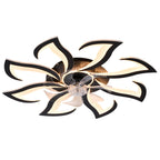 Black Flower Flush Mount Ceiling Fan with Dimmable LED Light and Remote, 32-Inch - Elirian
