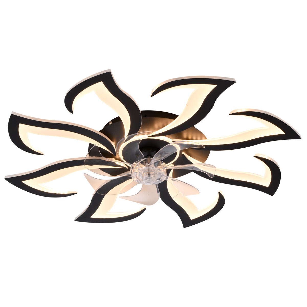 Black Flower Flush Mount Ceiling Fan with Dimmable LED Light and Remote, 32-Inch - Elirian