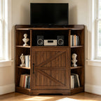 Walnut Corner Storage Cabinet with Charging Station and 6 Cubbies - Elirian