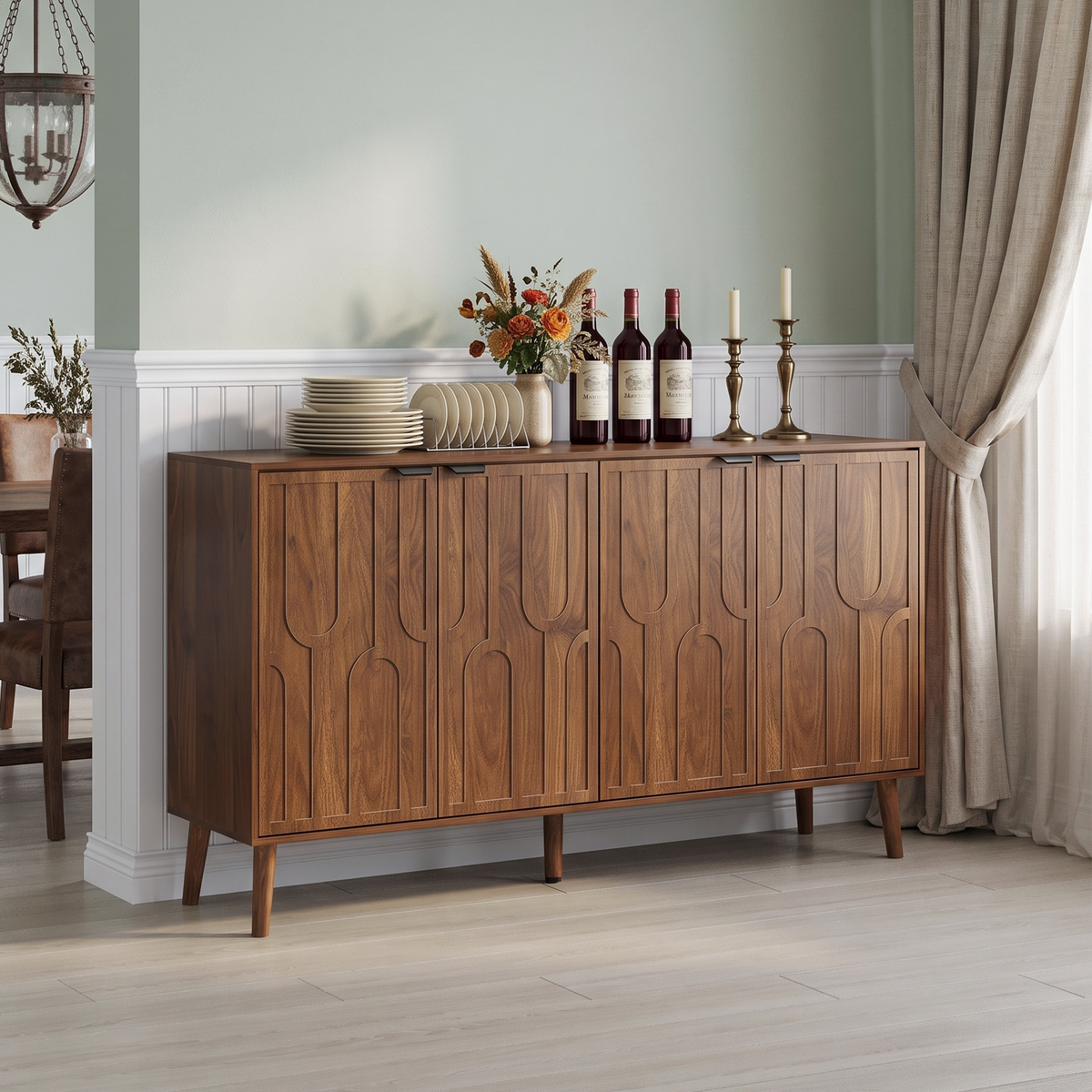 Walnut Mid-Century Sideboard with Paperclip Doors - Elirian
