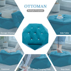 Velvet Diamond Tufted Storage Ottoman, Blue - Elirian