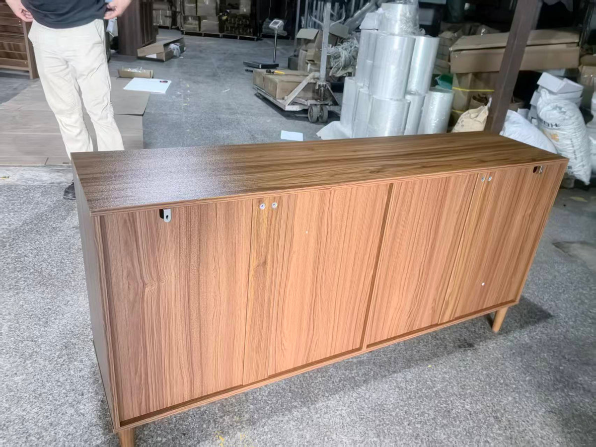 62.6-Inch Walnut Sideboard with Grooved 4-Door Storage - Elirian