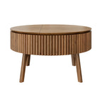 Walnut Round Lift-Top Coffee Table with Fluted Base - Elirian