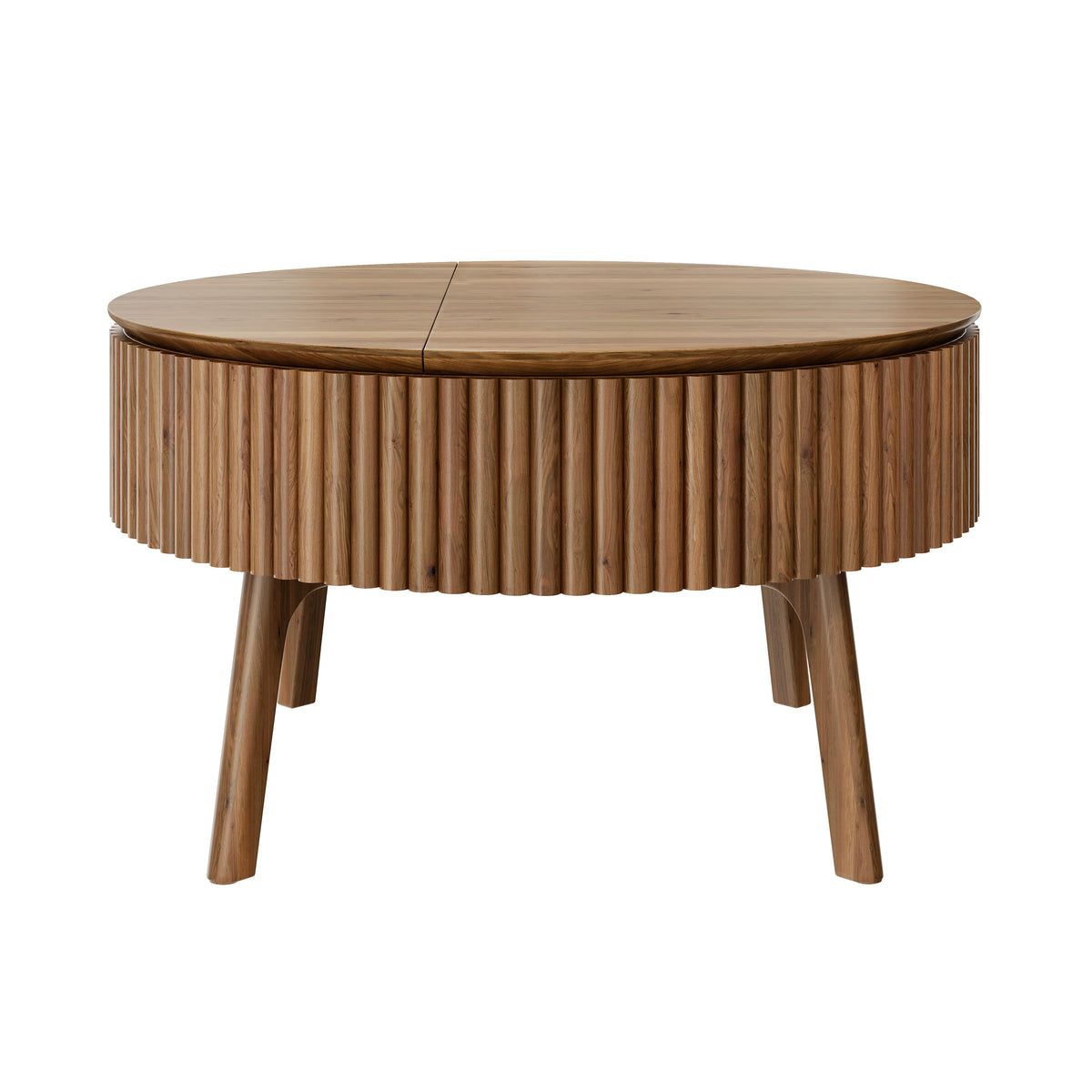 Walnut Round Lift-Top Coffee Table with Fluted Base - Elirian