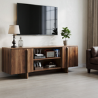 Mid-Century Walnut TV Stand with Double Doors and Open Shelving - Elirian