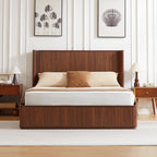 Fluted Walnut Wave Platform Bed Frame, Queen - Elirian