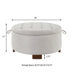 Round Bouclé Storage Ottoman with Reversible Tray Lid, Beige - Elirian