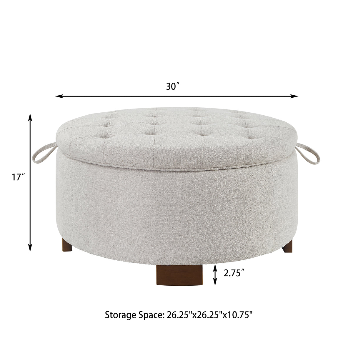Round Bouclé Storage Ottoman with Reversible Tray Lid, Beige - Elirian