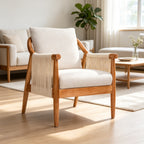 Mid-Century Accent Chair with Hand-Woven Paper Rope Arms and Linen-Blend Cushion - Elirian