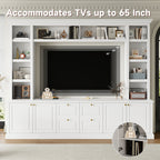 White Modern TV Stand with Bookcase for TVs up to 65 inch - Elirian