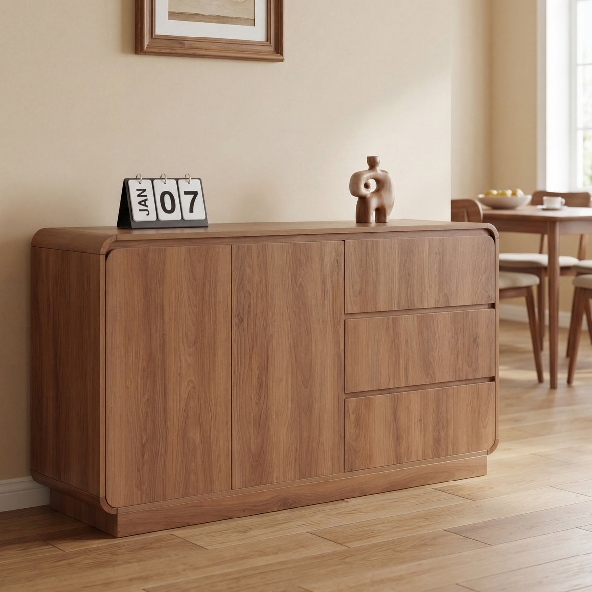 Light Walnut Sideboard with 2 Doors and 3 Drawers - Elirian