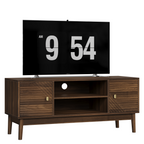 Mid-Century Walnut TV Stand with Grille Doors and Storage - Elirian