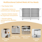 White Arched Glass Sideboard Buffet Cabinet with 2 Drawers and 4 Glass Doors - Elirian