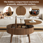Walnut Round Lift-Top Coffee Table with Fluted Base - Elirian