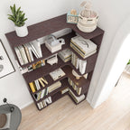 Freestanding Corner Bookshelf in Ox Blood Red with Open Display Shelves - Elirian