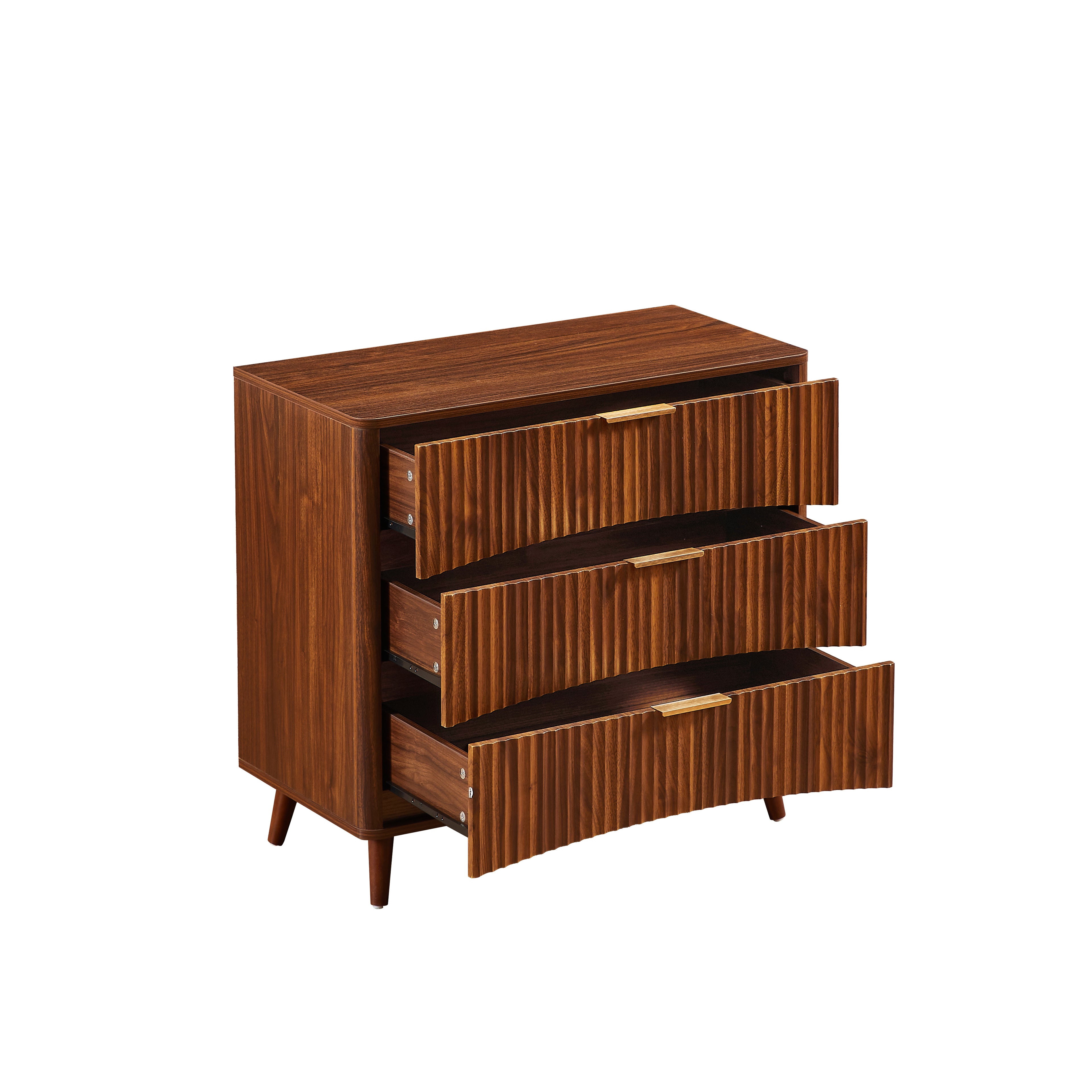 Fluted Walnut 3-Drawer Dresser, Set of 2 - Elirian