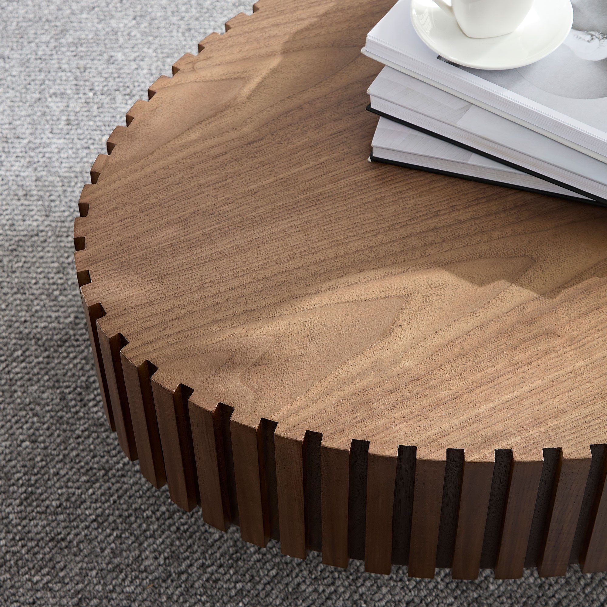 Handcrafted Oval Drum Coffee Table in Walnut - Elirian