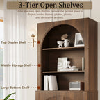 Walnut Arched Bookcase with Storage Cabinet and Open Display Shelves - Elirian