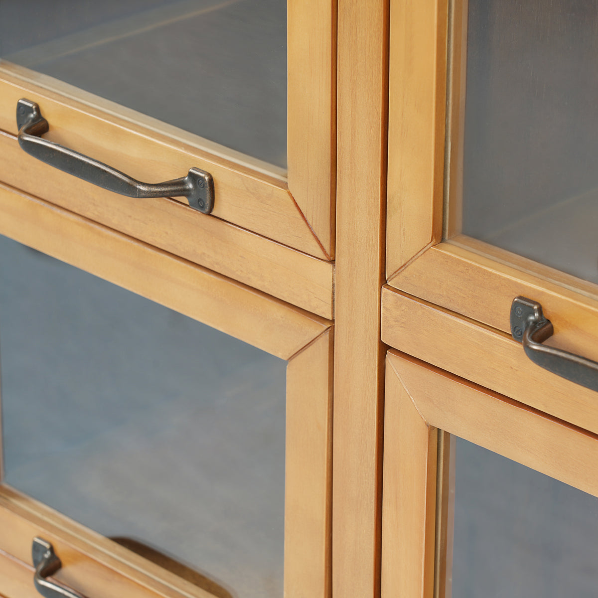 Natural Wood 8-Door Glass-Front Display Storage Cabinet - Elirian