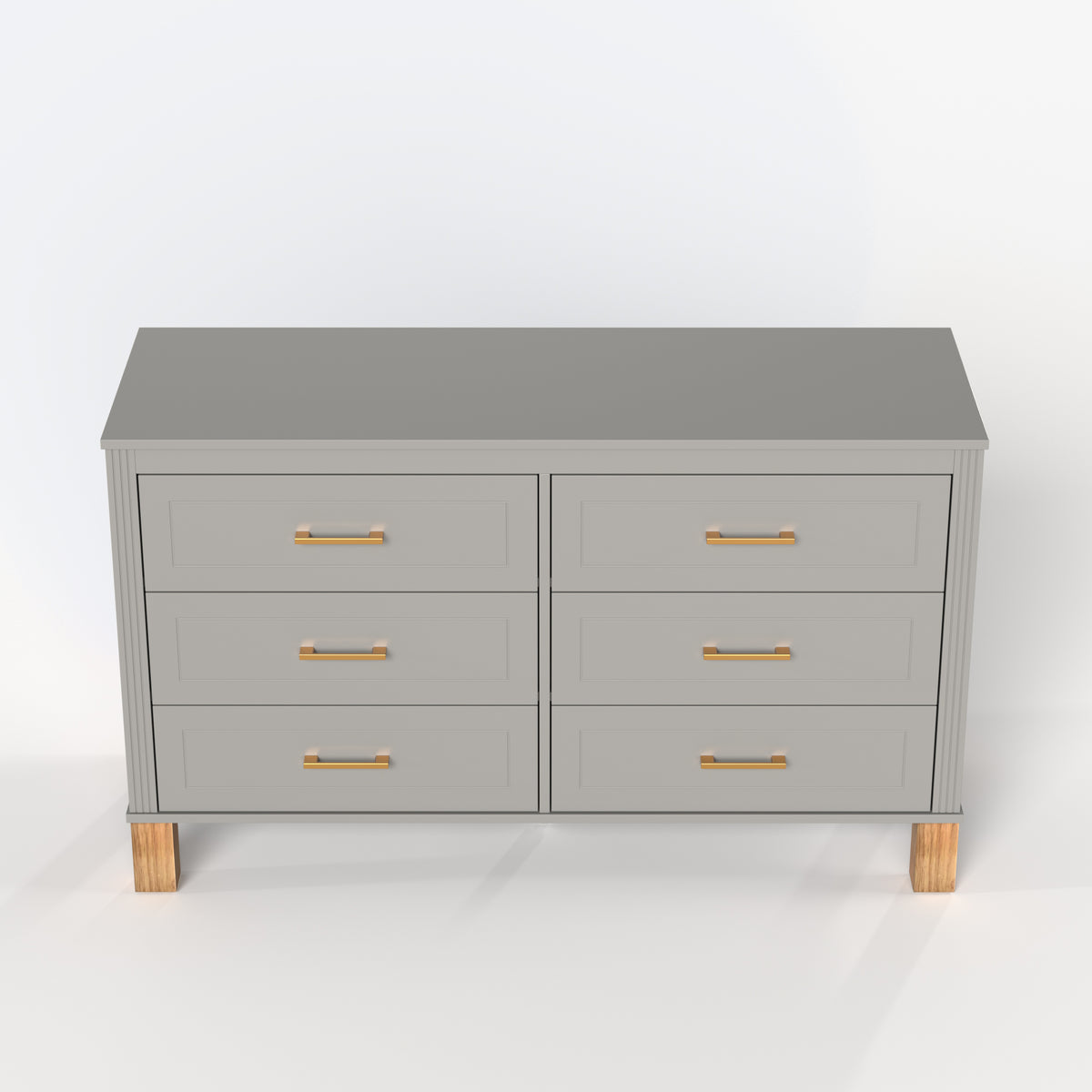 Gray 6-Drawer Double Dresser with Metal Handles and Solid Wood Legs - Elirian