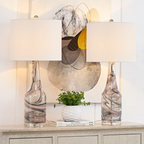 Grey Glass Table Lamp Set of 2 with Crystal Base and Linen Shade - Elirian