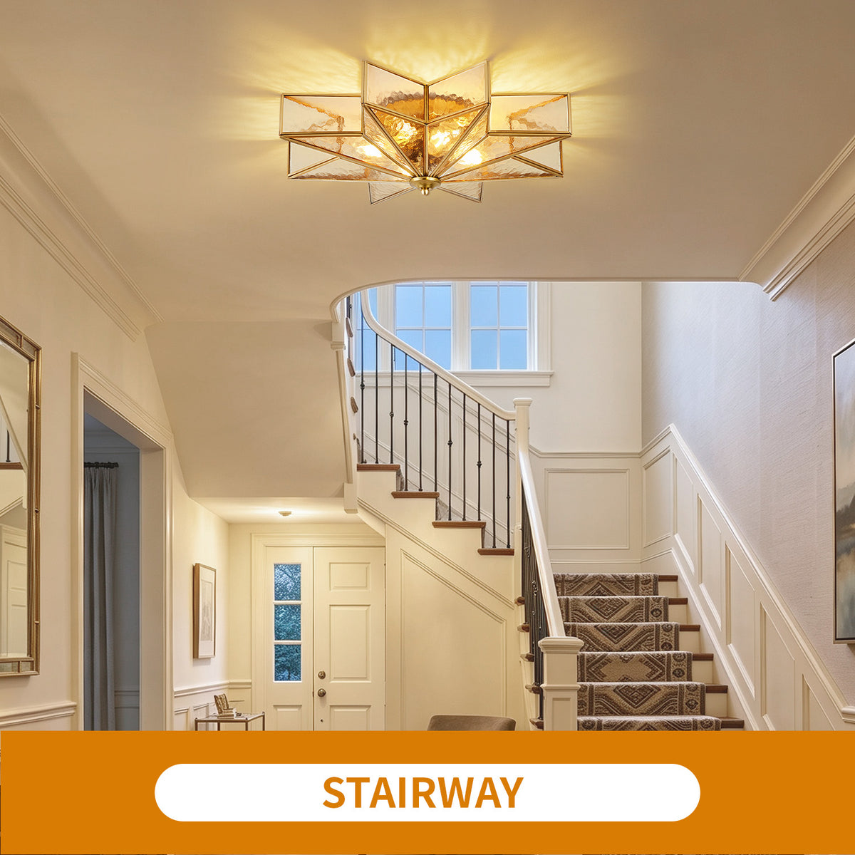 Brass Moravian Star Flush Mount Ceiling Light with Clear Glass - Elirian