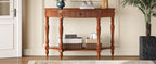 Solid Wood Half Moon Console Table with Drawer and Shelf, Fluted Front, Carved Roman Column Legs, Rustic Walnut - Elirian