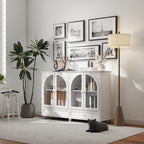 White Arched Glass Sideboard Buffet Cabinet with 2 Drawers and 4 Glass Doors - Elirian