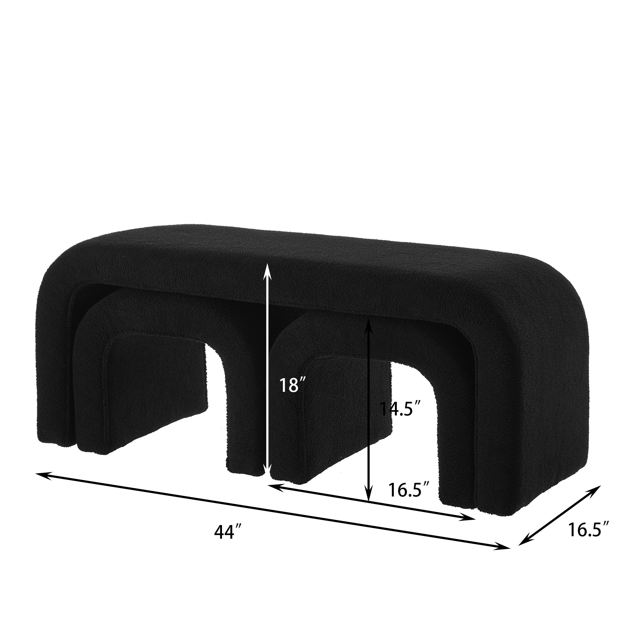 U-Shaped Teddy Ottoman Bench Set of 3, Black - Elirian