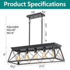5-Light Black Farmhouse Chandelier with Adjustable Rods - Elirian