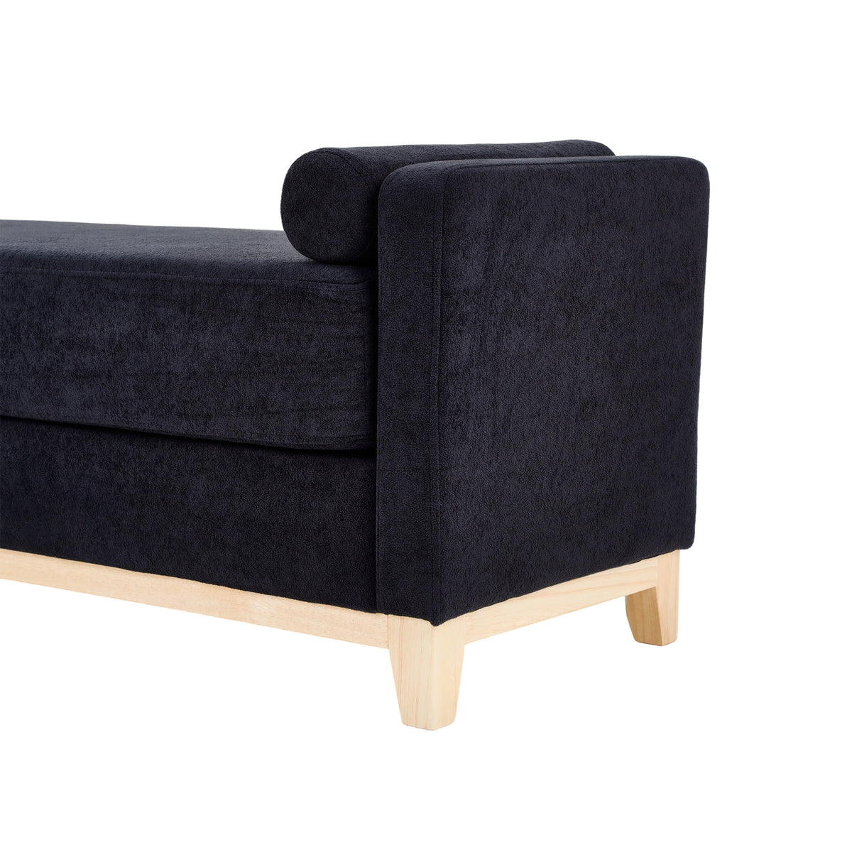 Sherpa Fleece Upholstered Bench with Bolster Pillows, Black - Elirian