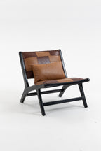 Mid-Century Antique Brown Leather Accent Chair with Solid Wood Frame - Elirian