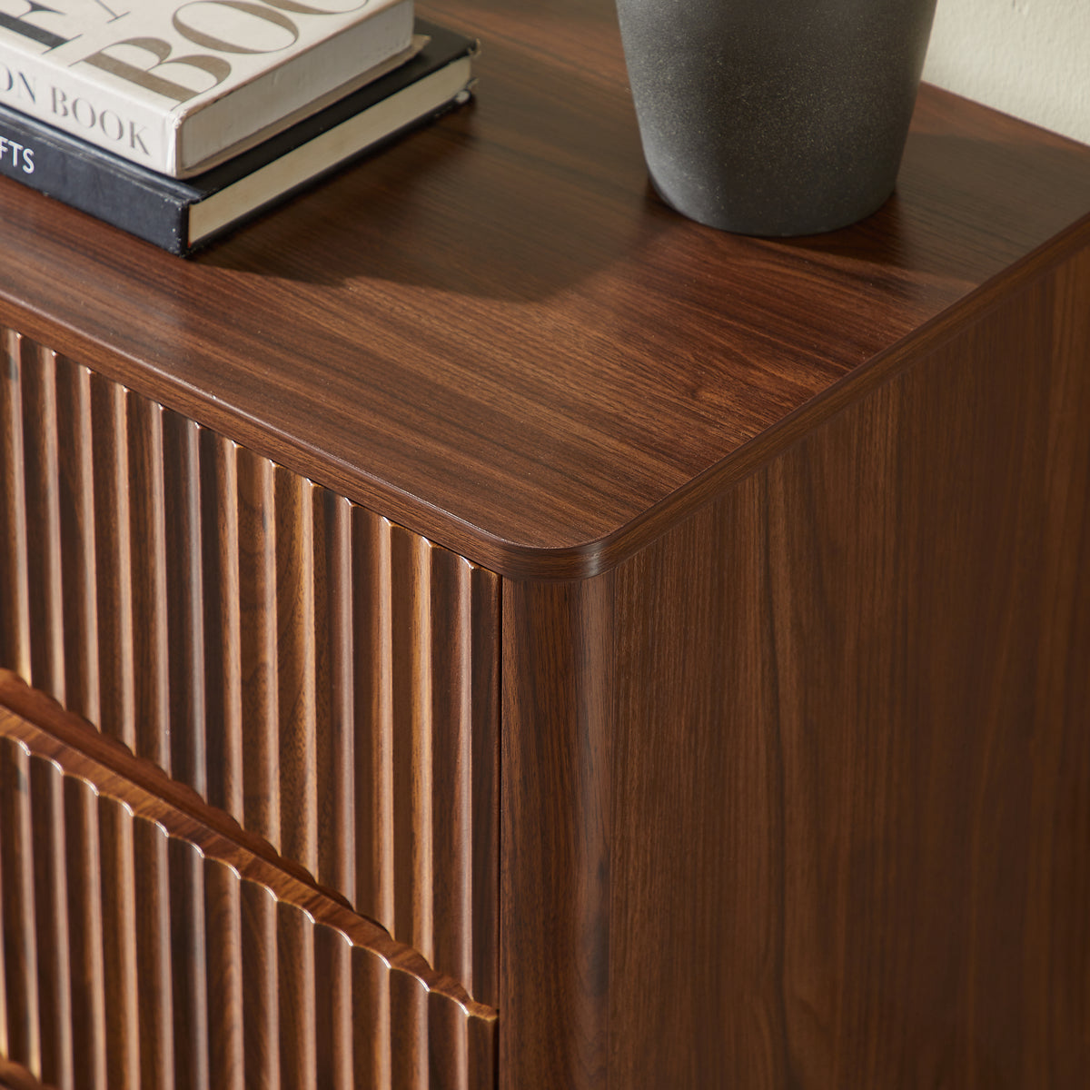 Fluted Walnut 3-Drawer Dresser, Set of 2 - Elirian