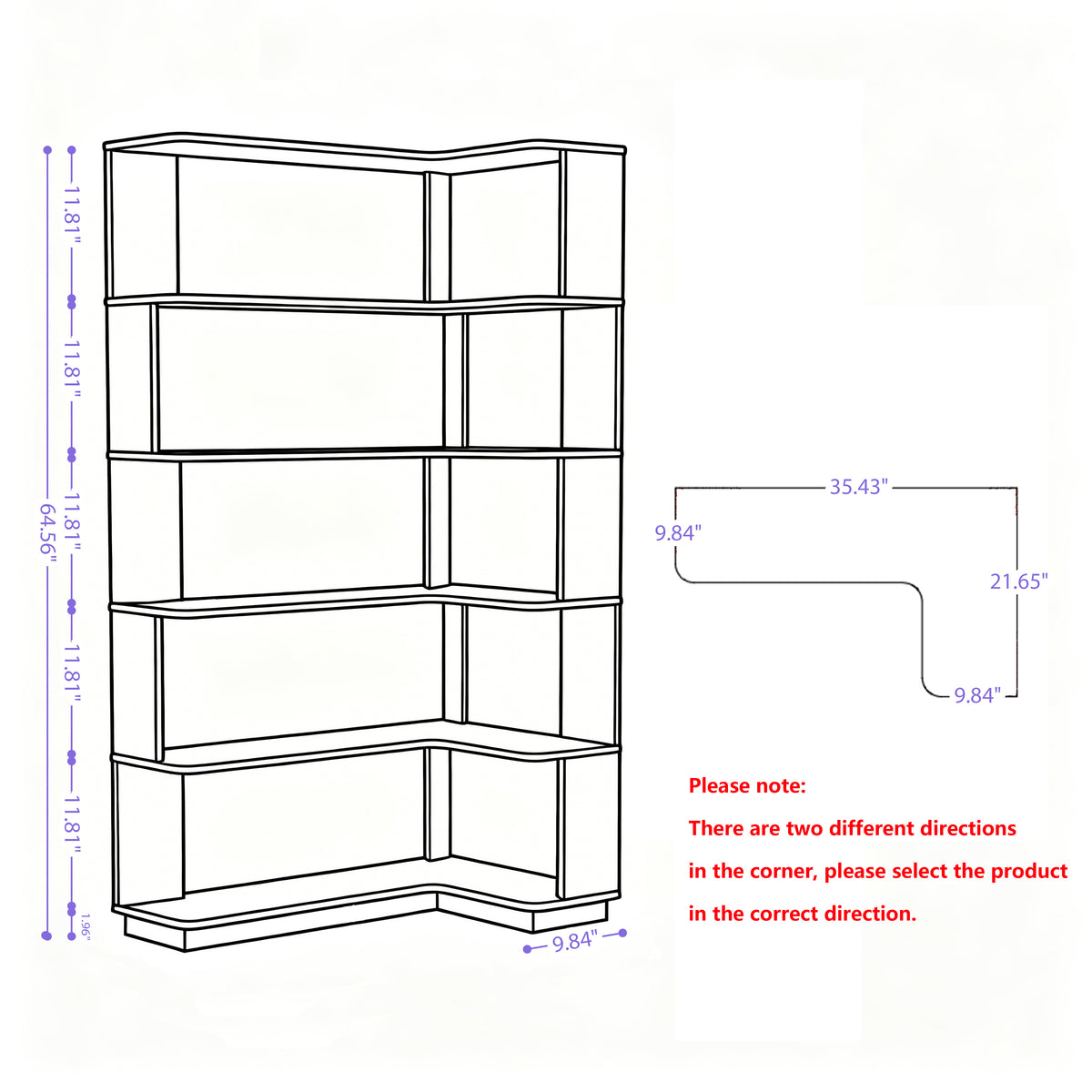 Freestanding Corner Bookshelf in Ox Blood Red with Open Display Shelves - Elirian
