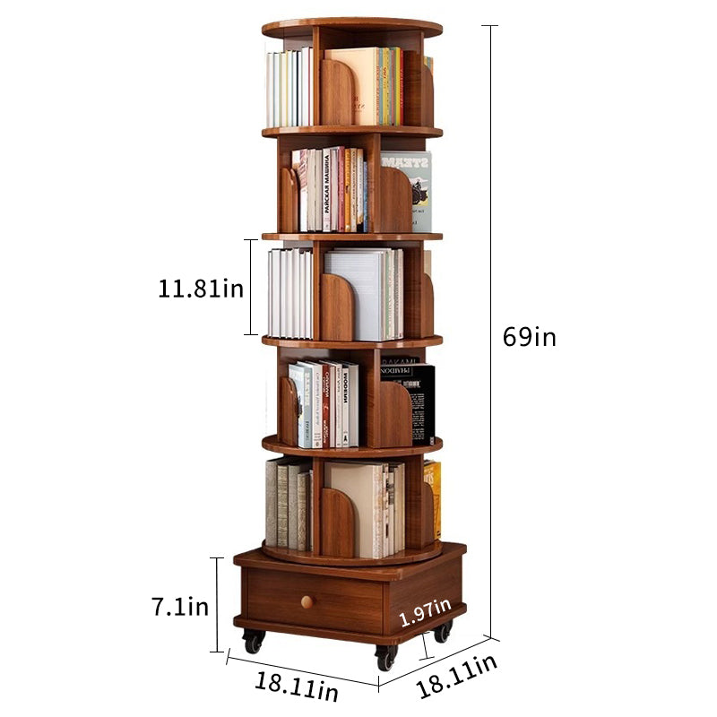 Rotating Corner Bookshelf, 6-Tier Walnut Brown Spinning Bookcase - Elirian