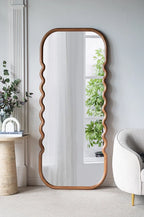 74" Brown Wood Wavy Full-Length Freestanding Floor Mirror