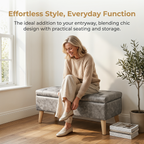 Velvet Storage Ottoman Bench with Built-in Tray, Grey - Elirian