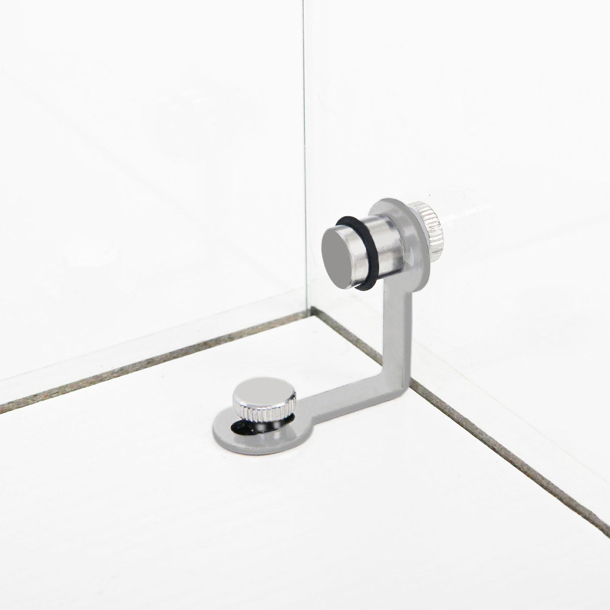 White tempered glass display cabinet corner shelf with chrome hardware and adjustable feet - Elirian