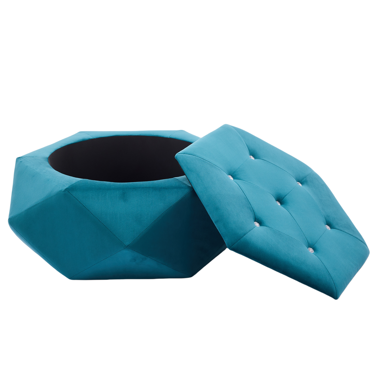 Velvet Diamond Tufted Storage Ottoman, Blue - Elirian
