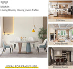 Table de salle à manger rectangulaire en pierre frittée avec pied central conique champagne et bleu