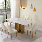 Rectangle Sintered Stone Dining Table with Gold U-Shaped Pedestal Base